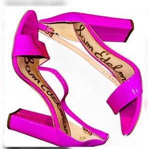 Sam Edelman Hot Pink Patent Ankle Strap Heels Barbiecore Statement Sandals 8M